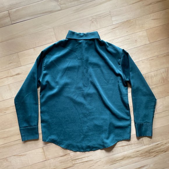 OAK + FORT - Green Satin Button-Up Shirt - Picture 3 of 7